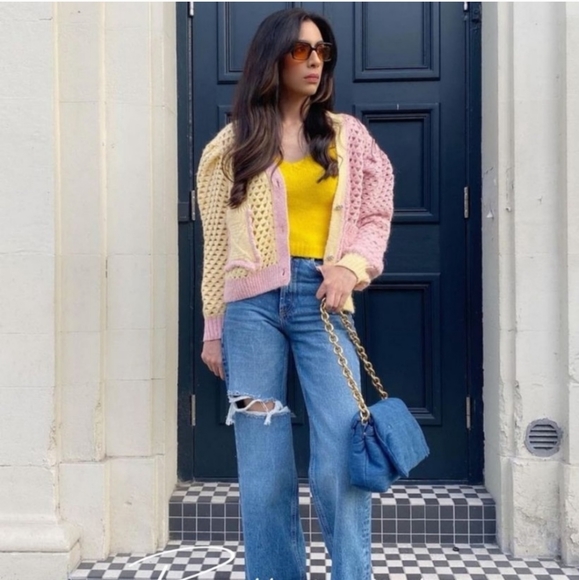 Zara* eyelet chunky knit oversized cardigan with jewel buttons - Picture 5 of 16